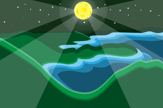 view of mountains and sea at night during full moon vector