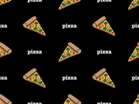 Pizza cartoon character seamless pattern on black background vector