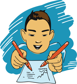 The child is equally good at right and left hand.  This is flat style. png