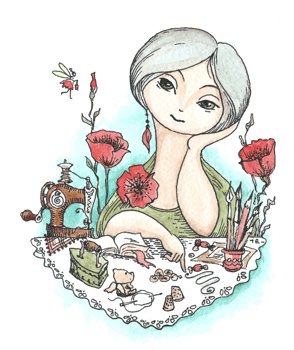 The image of a needlewoman girl may appeal to those who love handmade. ink stroke watercolor png