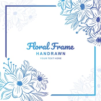 Hand drawn blue floral frame background vector