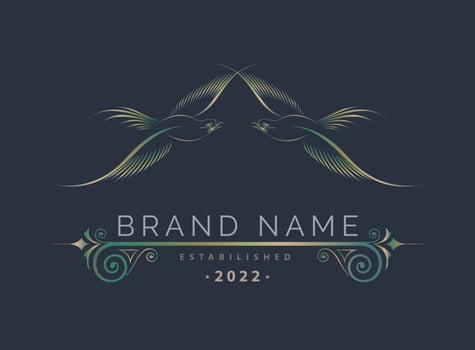 flying bird outline luxury monogram logo template design for brand or company and other vector