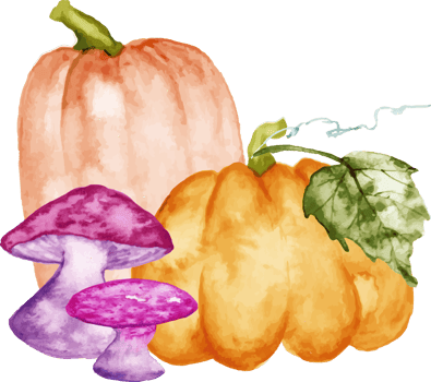watercolor pumpkin with mushroom png