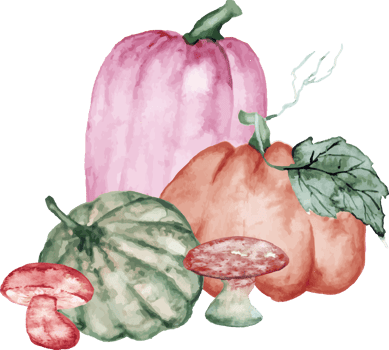 watercolor pumpkin with mushroom png