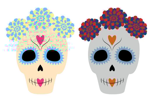 Set of Sugar Skulls with a wreath of flowers. Dia de los muertos. Mexico. Sticker. Day of the Dead vector
