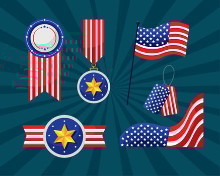 six usa flags emblems icons vector