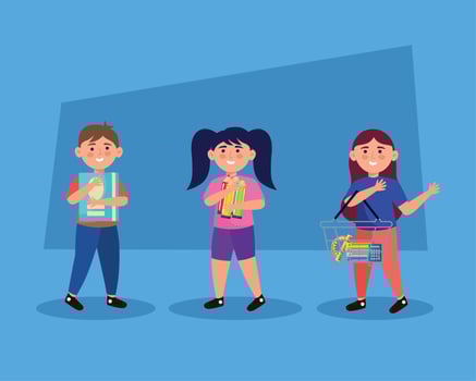kids buying school supplies vector