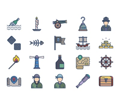 Pirates and weapons icon set vector