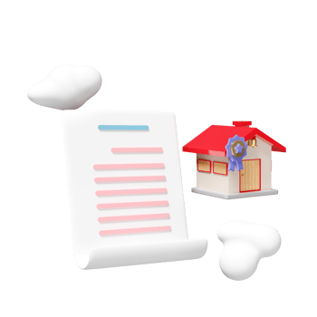purchase contract, mortgage, real estate, house with certificate icon quality guarantee ribbon and star for award, float cloud isolated. 3d render illustration png