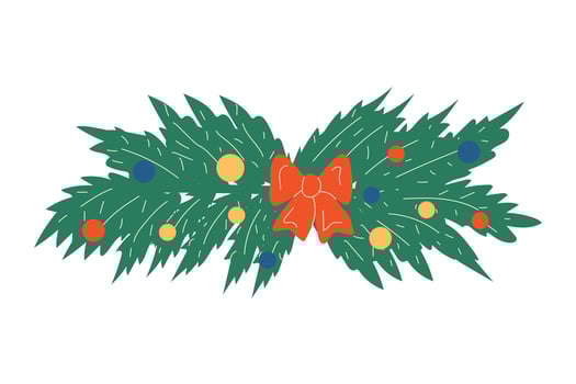 Christmas tree branch with christmas ball.  Icon vector, clip art vector, hand drawn vector