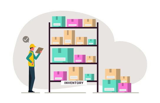 Inventory control illustration concept, professional worker is checking goods on shelve for inventory management vector