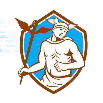Mercury Holding Caduceus Staff Shield Retro vector