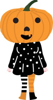 Halloween holiday cartoon character. Cute kids in costumes of witch, mummy, pirate, skeleton and black cat. Ghosts and ghost pumpkins. Vector hand drawing