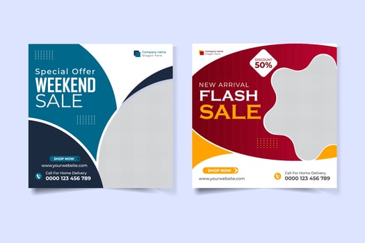 Shopping social media post template bundle vector