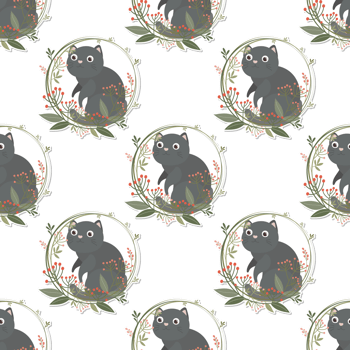 cat and wreath pattern png