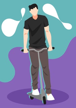 illustration of a teenage boy playing a scooter. suitable for youth themes, lifestyle, hobbies, vehicles, play, etc. flat vector