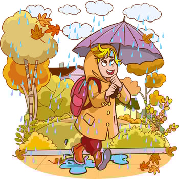 happy cute kids play wear raincoat vector