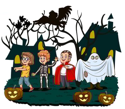 Happy Halloween. Children dressed in Halloween fancy dress to go Trick or Treating.vector illustration. vector