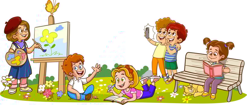 Vector Illustration Of Funny Kids Playing Outside