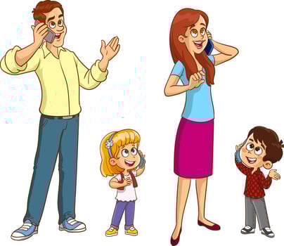 Phone dialogue. Talking people male and female and children vector