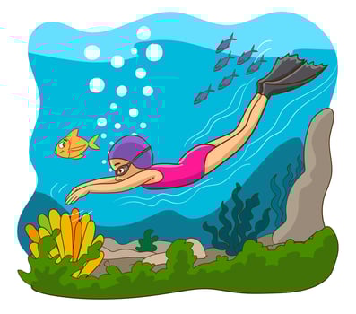 Cute little girl diver cartoon vector illustration