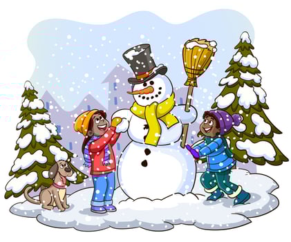 Illustration of Kids Making a Snowman vector
