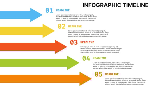 Business infographic timeline with arrow. Business infographic template. Presentation infographics template with timeline process. Infographic timeline process. vector