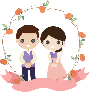 cute korean couple in traditional dress for Chuseok festival png