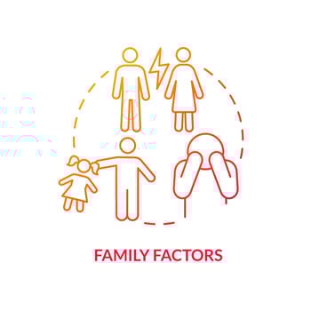 Family factors red gradient concept icon. Unhealthy home environment. Problem in public schools abstract idea thin line illustration. Isolated outline drawing. vector