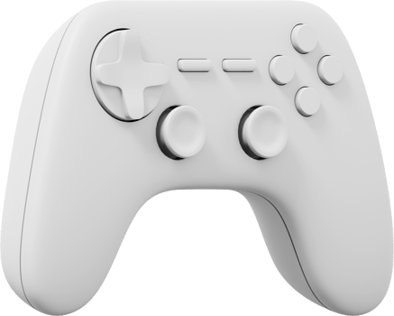 Realistic console game controller. White PNG icon on transparent background. 3D rendering.
