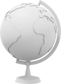 Globe Earth on a stand. Minimalist cartoon. white PNG Isolated icon on transparent background. 3D rendering.