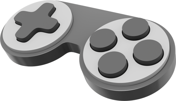 Minimalistic console game controller. PNG gray icon on transparent background. 3D rendering.