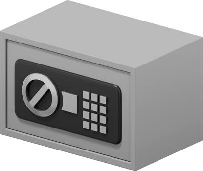Modern safe with code lock. Gray close storage. PNG icon on transparent background. 3D rendering.