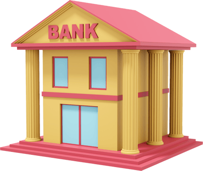 Bank office building red yellow. PNG icon on transparent background. 3D rendering.