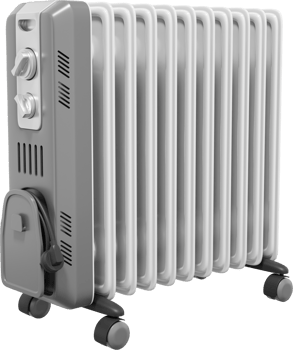 Electric oil radiator heater. Gray PNG icon on transparent background. 3D rendering.
