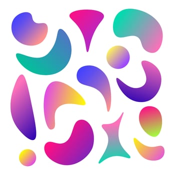 Set elements of holographic chameleon colors. Colorful fluid paint design, modern abstract pattern vector