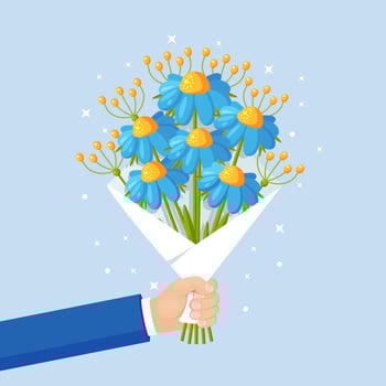 Beautiful bouquet isolated on background. Bunch of flower for gift in hand. Vector cartoon design for greeting card