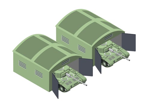 Set of army armed troop isometric armed military transport objects and war combat equipment force graphic elements tank machine 3D illustration vector