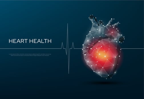 Low poly human heart, cardiology or cardiac health vector