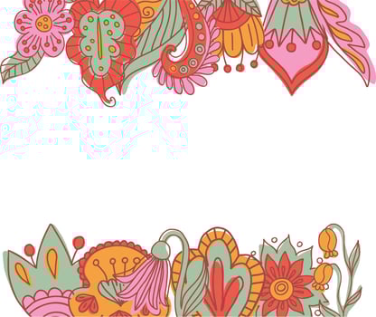 Organic paisley ornament border. Abstract floral hand drawn vector illustration