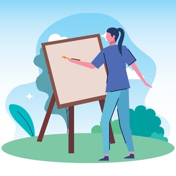 young woman painting picture in the landscape vector