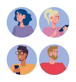community people using smartphones avatars characters vector
