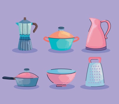 cookware six icons vector