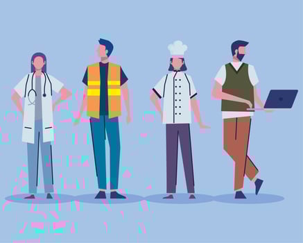 professionals four workers vector