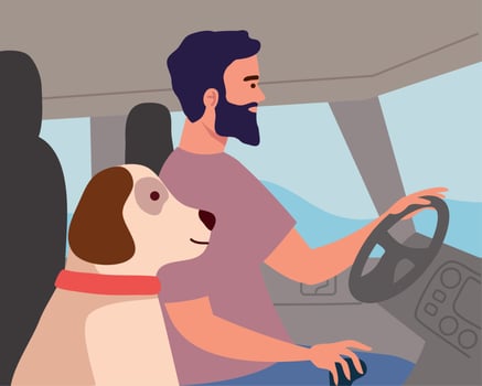 man driving car with dog vector