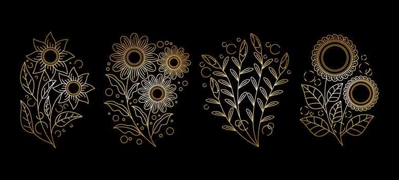 Golden Floral Handdrawn Element vector