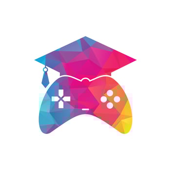 Game education vector logo design. Game console with graduation cap icon design.