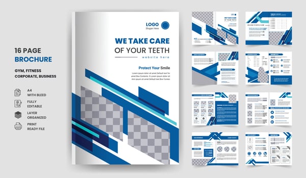 16 Pages Dental healthcare medical, annual report,  multi-pages hospital business company brochure design vector