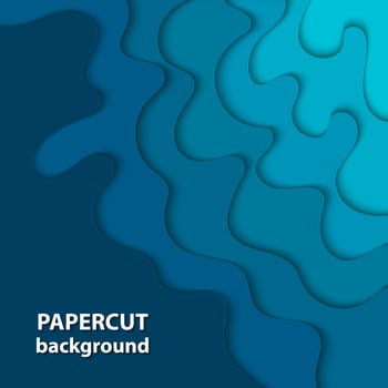 Vector background with deep blue color paper cut shapes. 3D abstract paper art style, design layout for business presentations, flyers, posters, prints, decoration, cards, brochure cover.