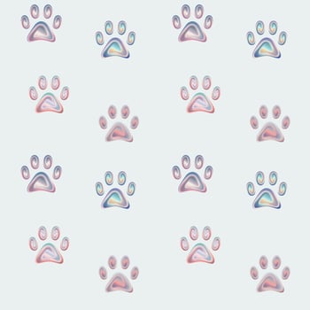 Cat or Dog Paw. Vector Seamless Holographic Pattern. Wallpaper background